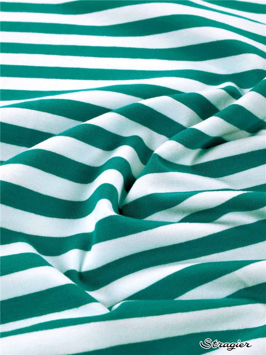 Jersey Coton stretch - Rayures 10mm - Vert d'eau 