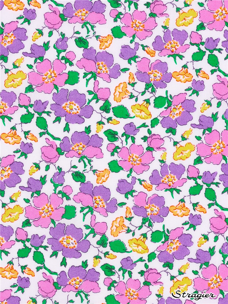 Liberty Tana Lawn - Mrs Stoneley - Violette et Pêche Fluo