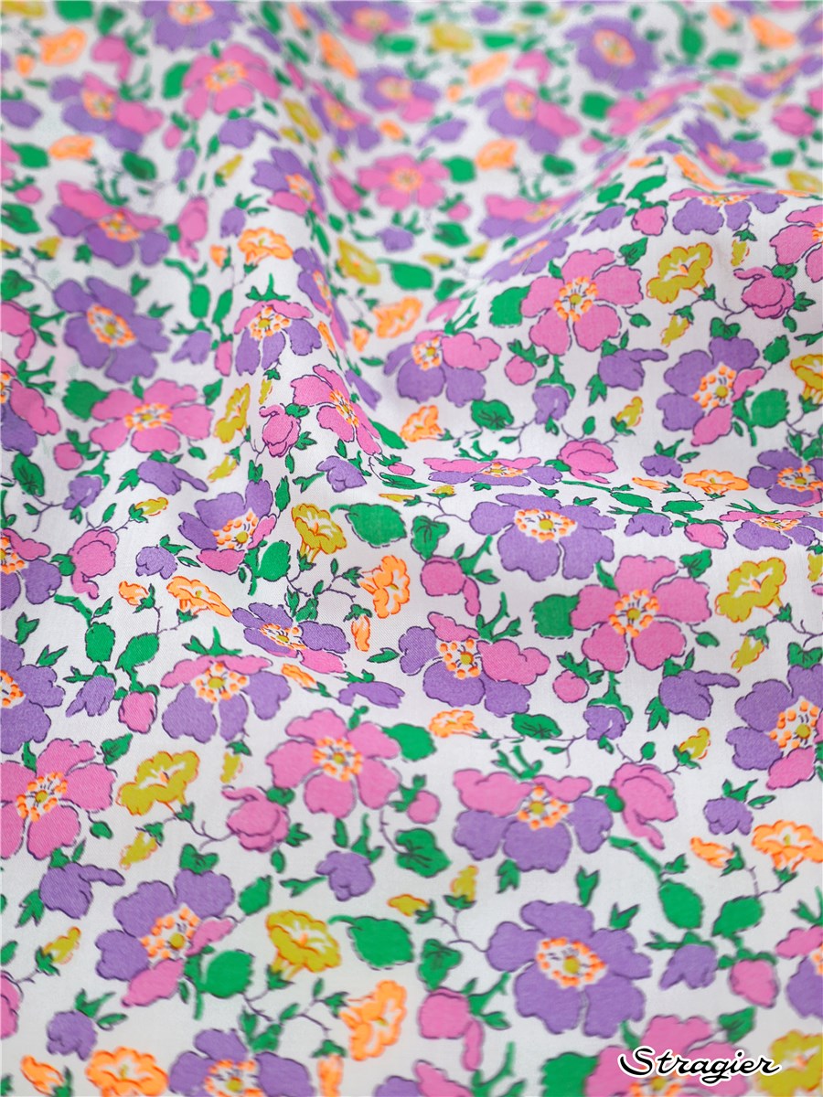Liberty Tana Lawn - Mrs Stoneley - Violette et Pêche Fluo