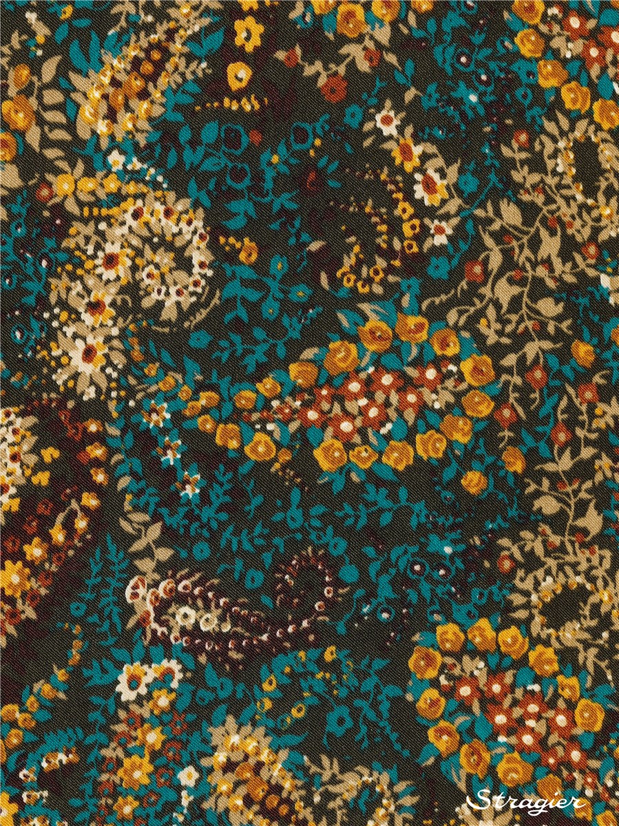 Satin - light - crease-free - Katia's Paisley - Vert Canard - Camel