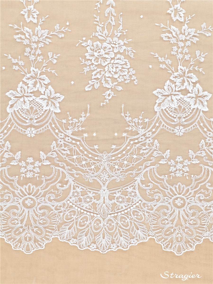 Broderie au fil de Coton sur tulle invisible - Alizé - Porcelaine Stragier - 145 cm