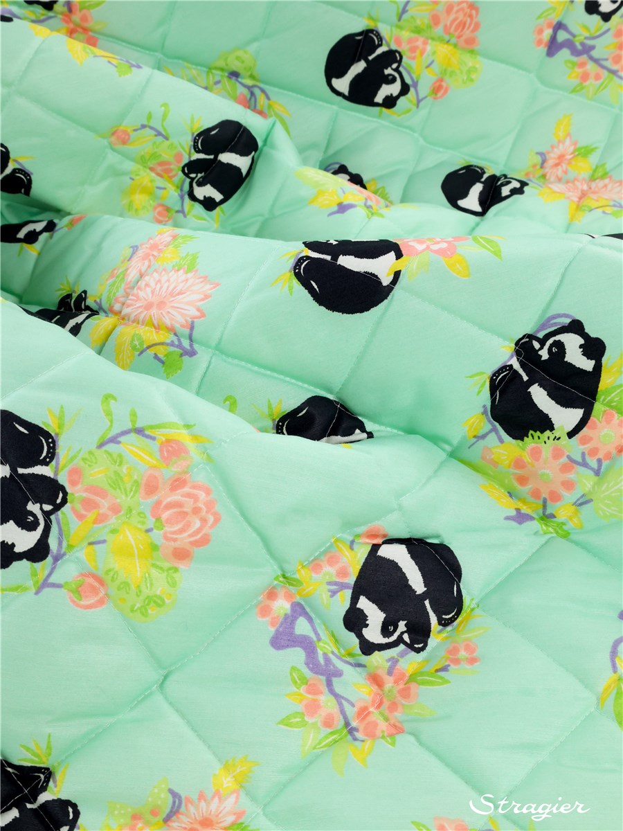 Quilted Fabrics - Cotton - Panda - Vert d'eau