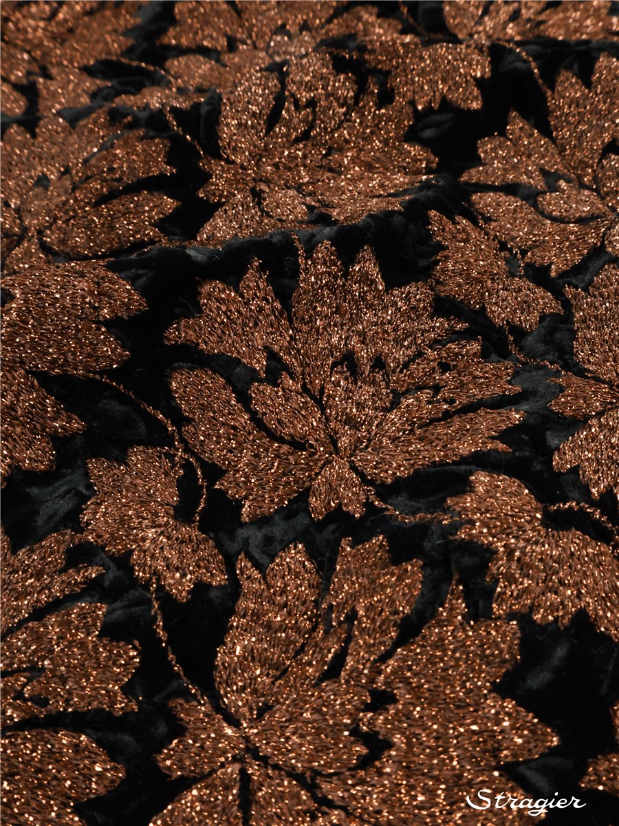 Velours brodé - haute Couture - Eleanor - Noir-Cuivre 