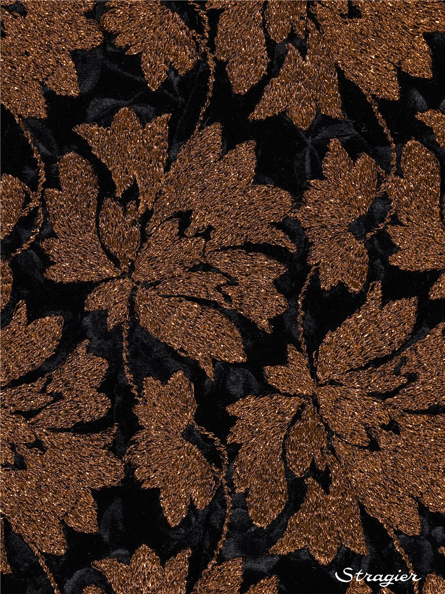 Velours brodé - haute Couture - Eleanor - Noir-Cuivre 