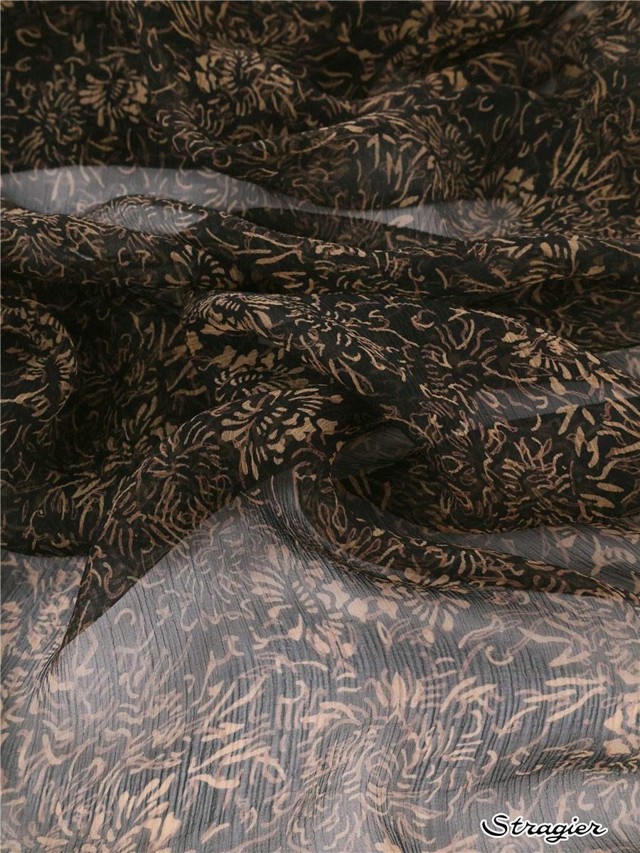 Mousseline de Soie crépon - Gil - Noir-Camel 