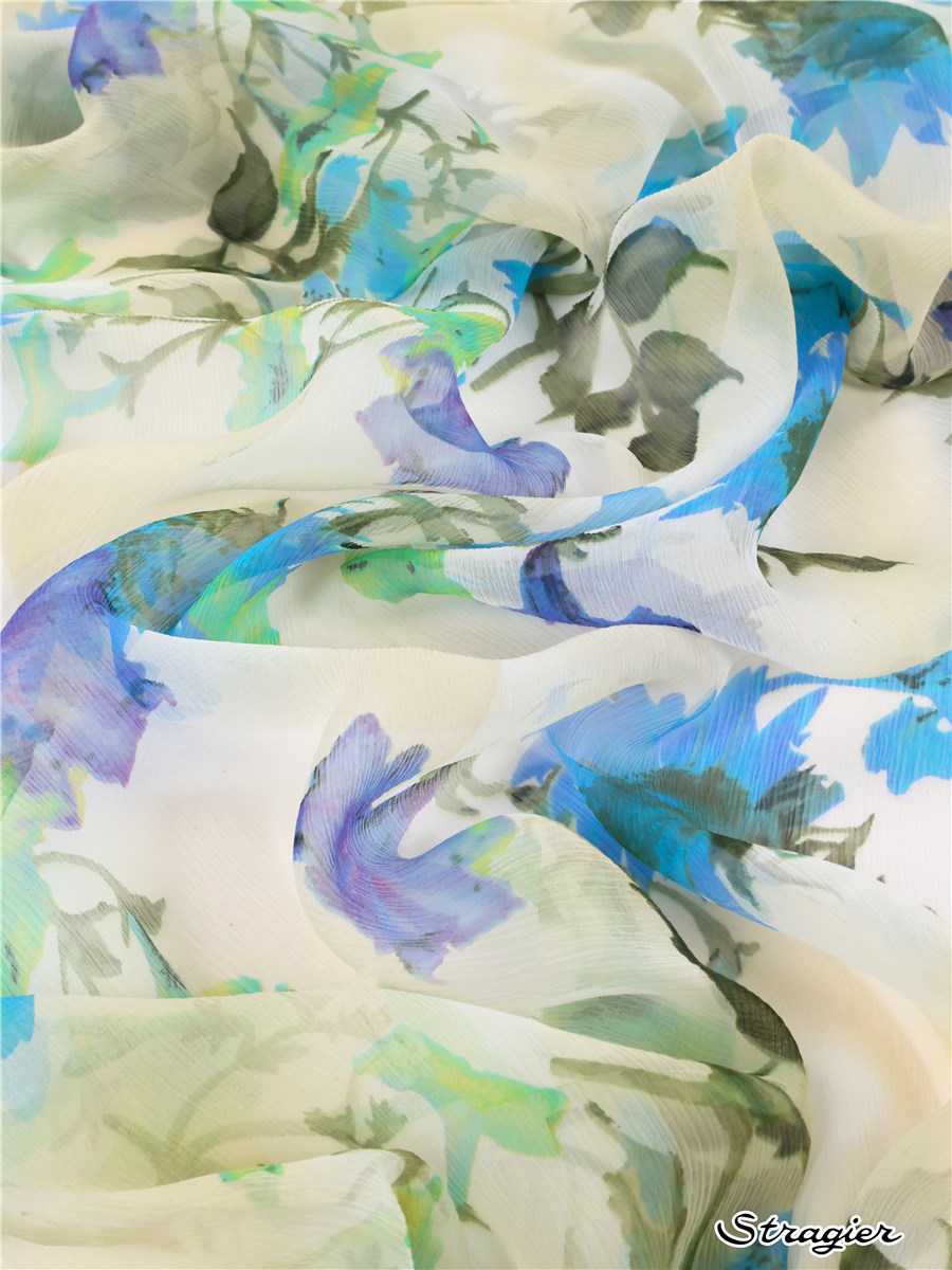 Silk Chiffon - Crepon - Sunflower - Turquoise