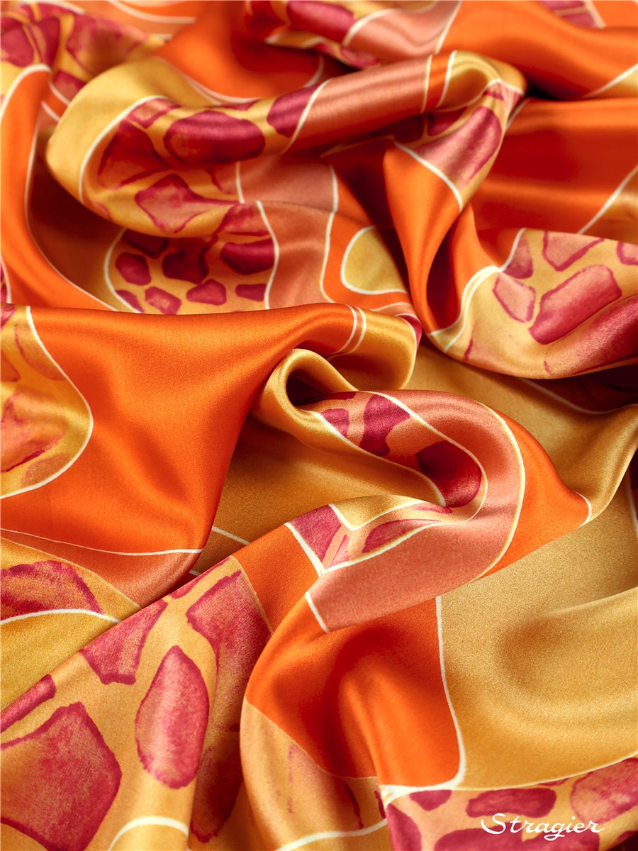 Satin de Soie - Tambuti - Orange-Or-Rubis 