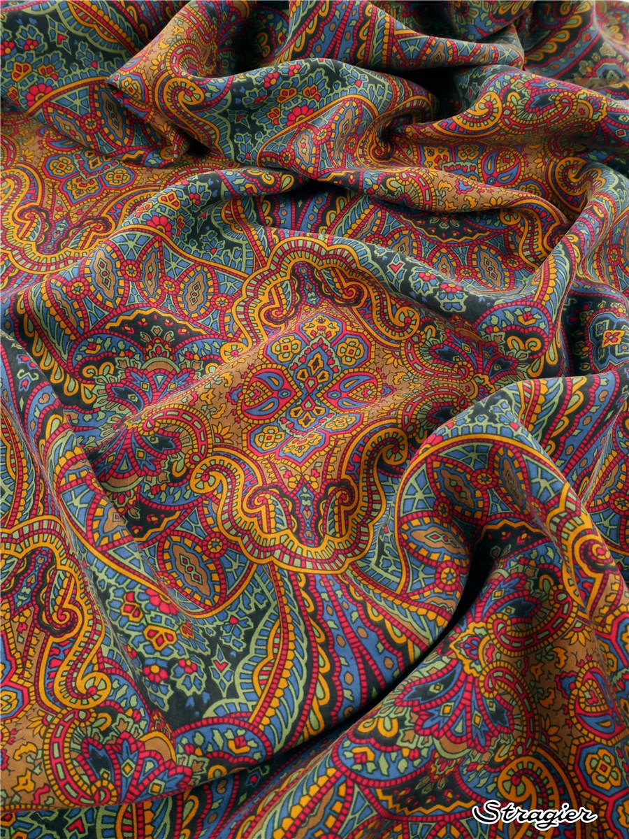 Silk Crepe de Chine - Paisley - Cognac