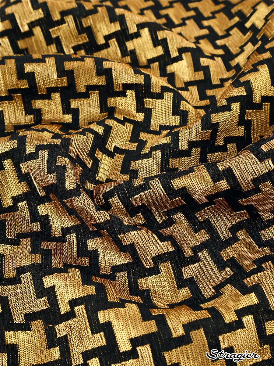 Jacquard lamé lurex - Pied de Poule 25mm - Noir et Or 
