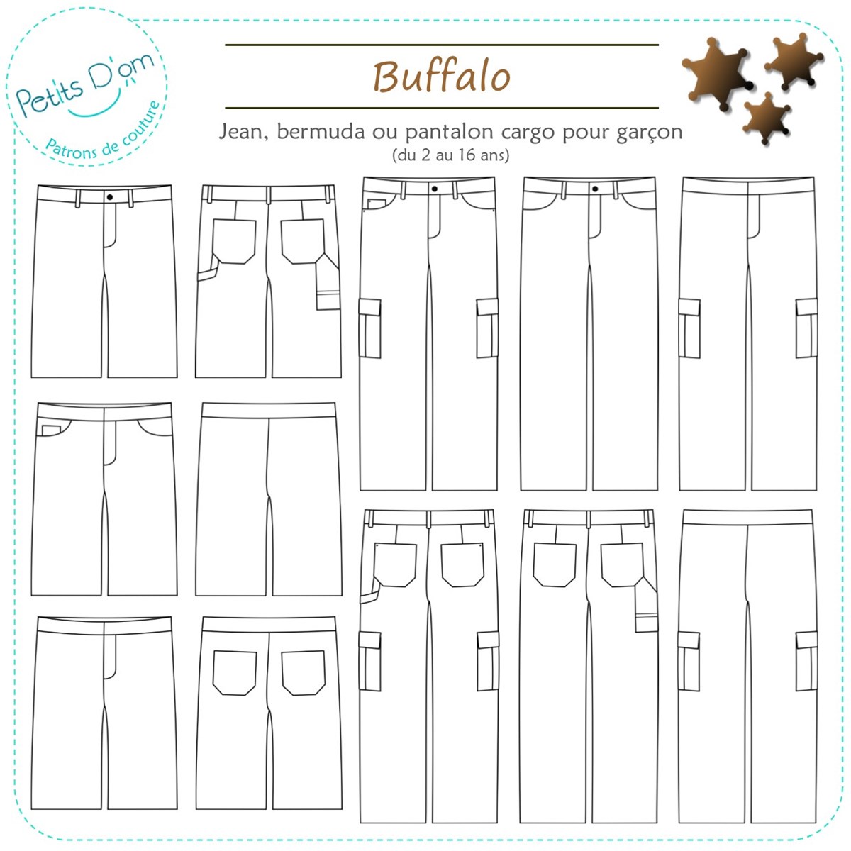 Patron Petits D'om - Jean - Pantalon Buffalo -  - 2 à 16 ans 
