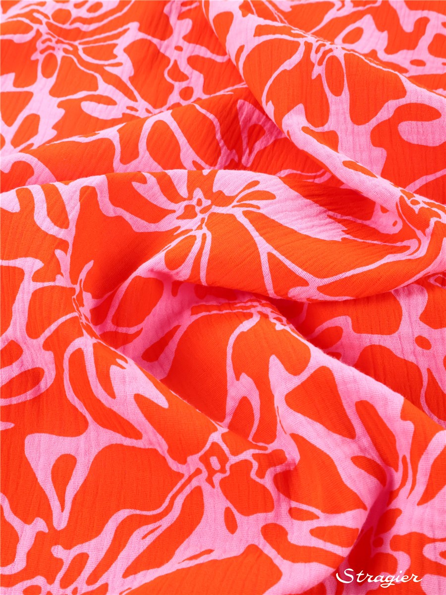 Double Gaze de Coton imprimée - 013629 - Corail-Cyclamen 
