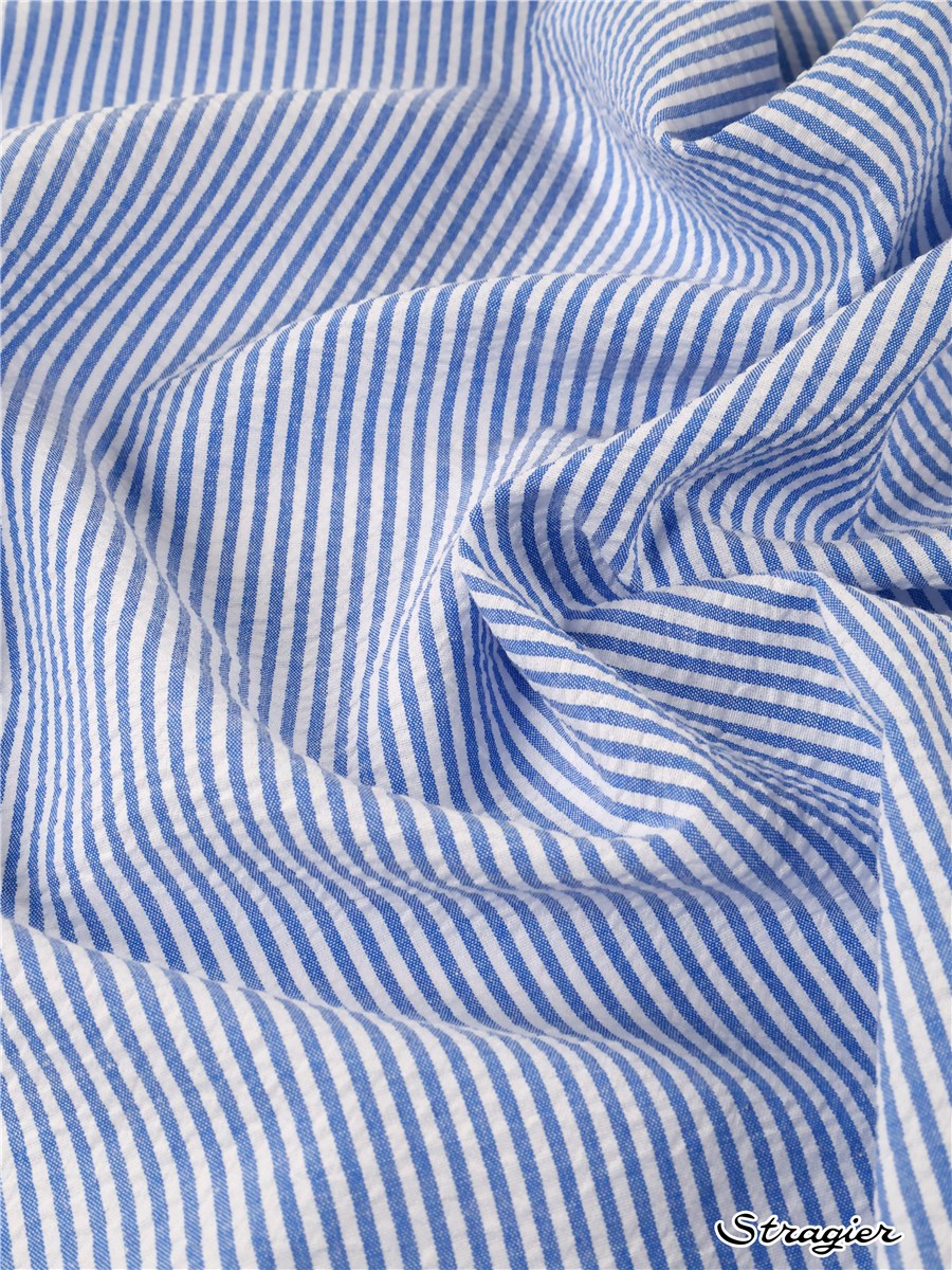 Seersucker - Rayures 1,2mm - Bleu Océan 