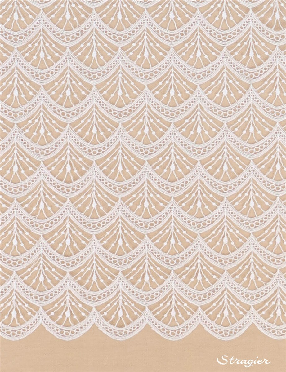 Cotton Thread Embroidery on Sheer Tulle - Iribia - Porcelaine Stragier - 135 cm