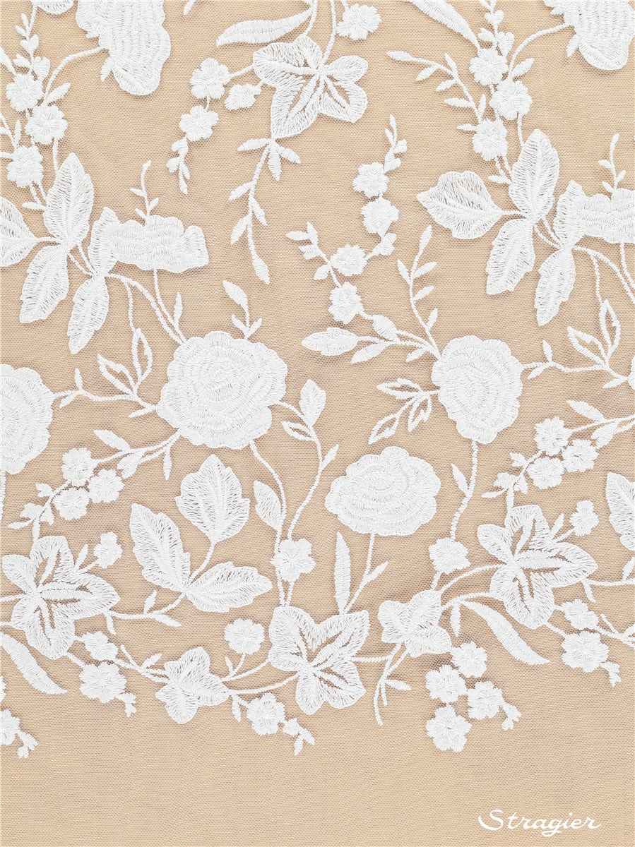 Broderie au fil de Coton sur Tulle - Wellness - Ivoire Stragier - 130 cm