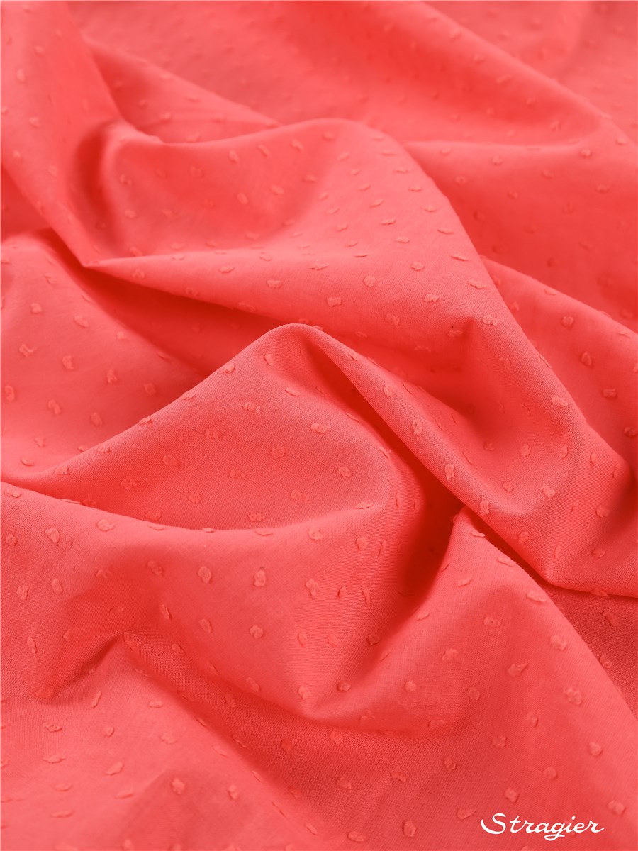 Batiste de Coton Plumetis - Uni - Corail