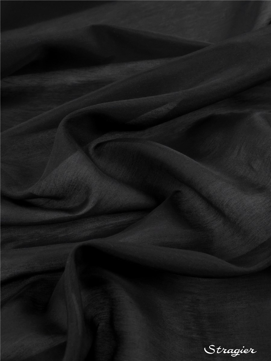 Voile Coton et Soie - Uni - Noir