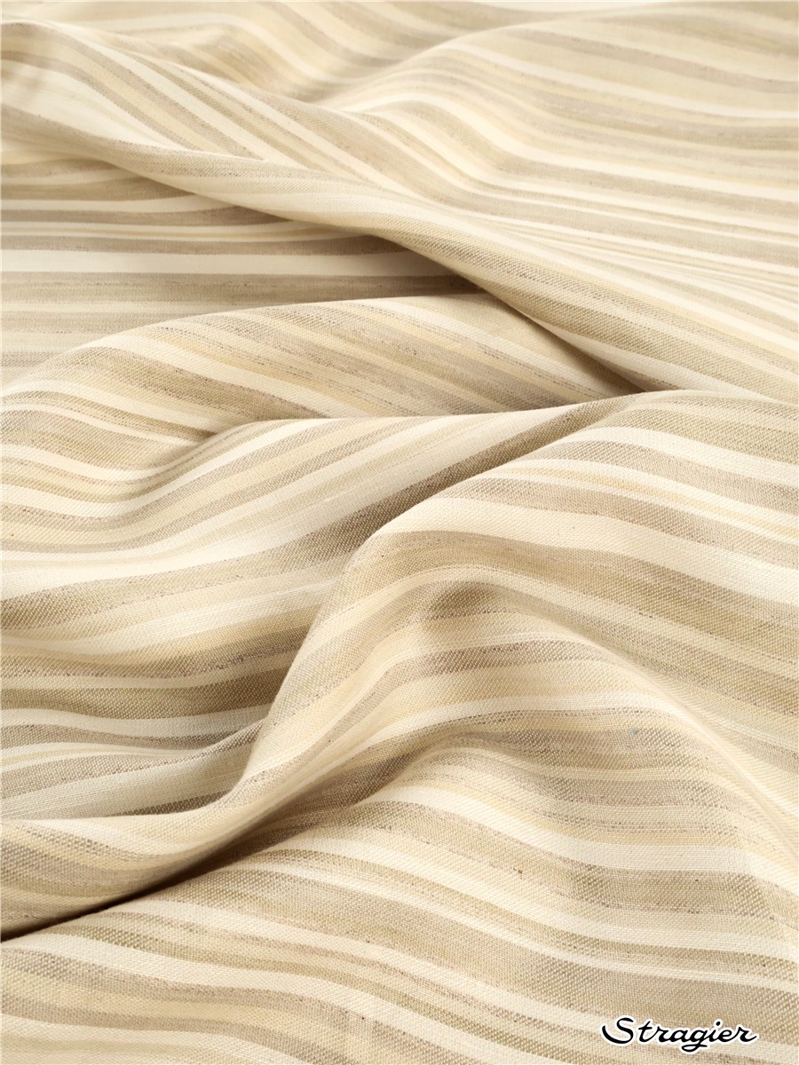 Satin de Lin et coton - Rayures 5mm-10mm - Grège naturel - 240 cm