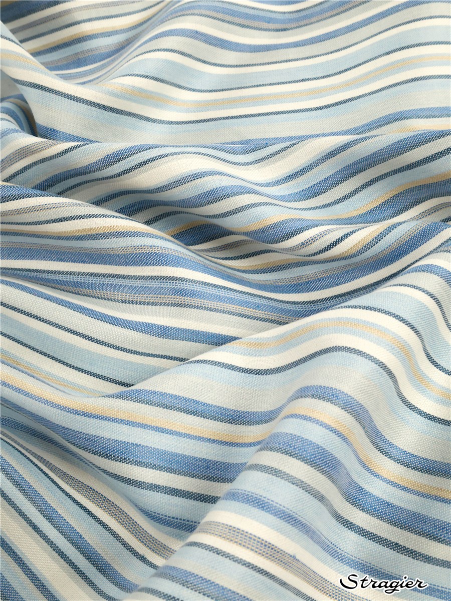 Satin de Lin et coton - Rayures 5mm-10mm - Azur-Glacier - 240 cm
