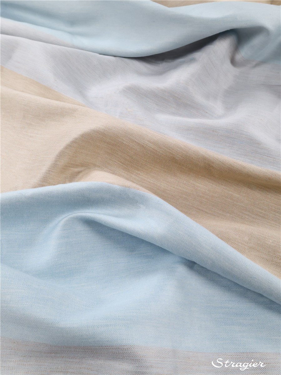 Satin de Lin et coton - Rayures 175mm - Glacier-Grège - 240 cm