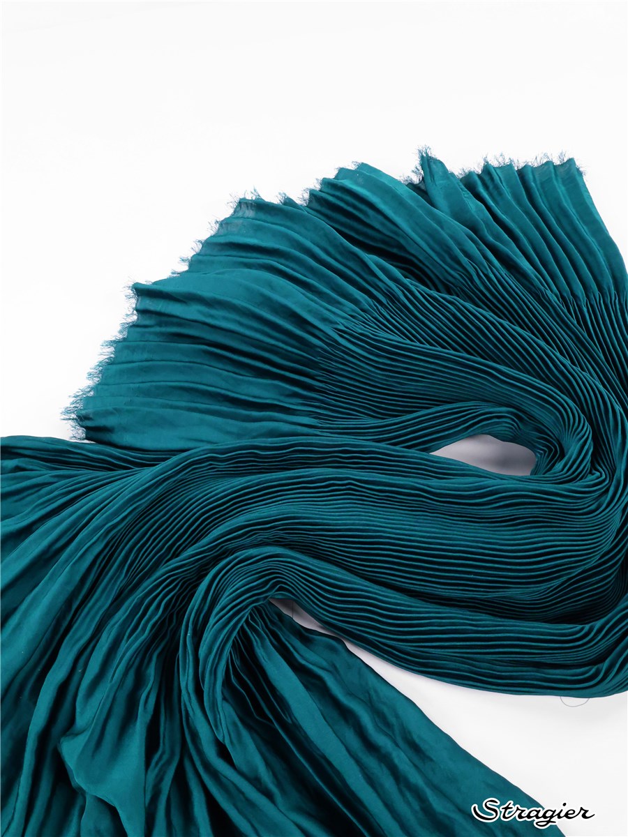 Panneau Plissé Artemis - Satin lavé - uni - Bleu Canard - 150 cm