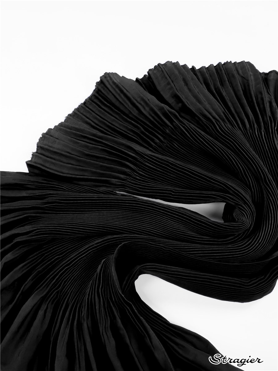 Pleated Pannel - Artemis - washed Satin - uni - Noir - 150 cm