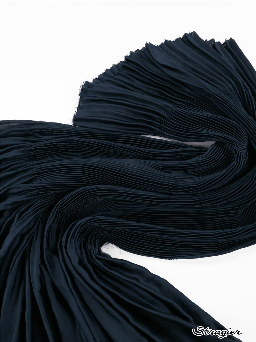 Panneau Plissé Artemis - Satin lavé - uni - Marine - 150 cm