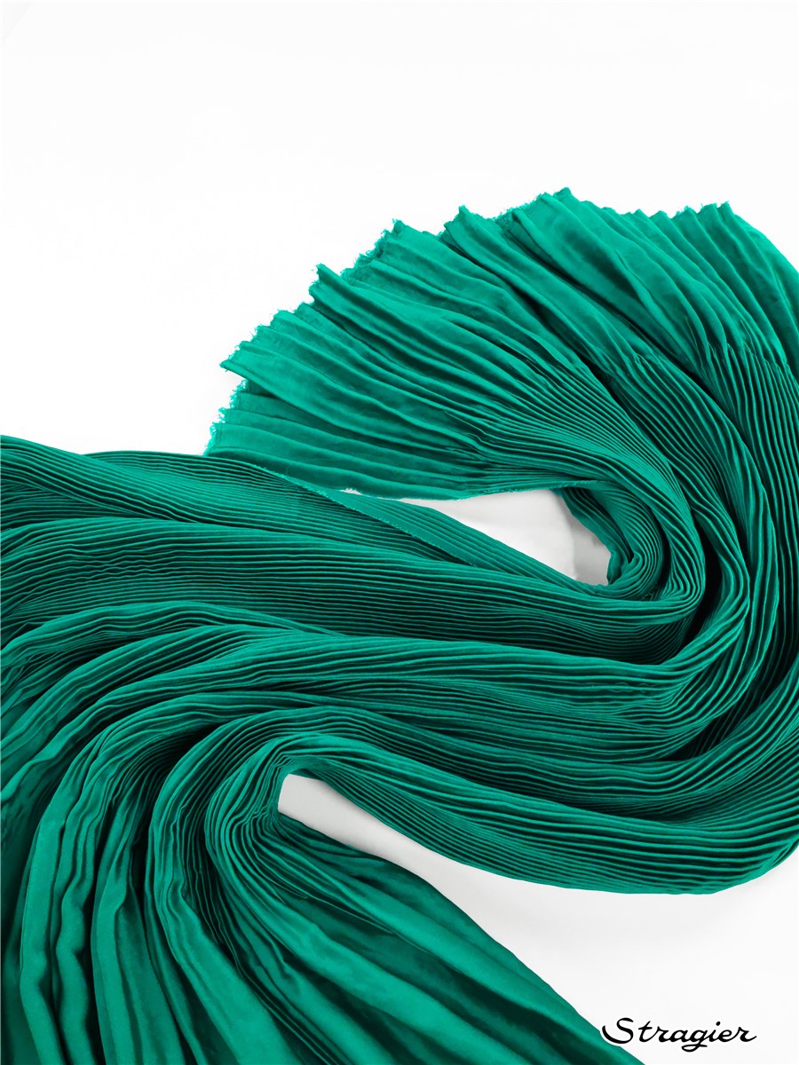 Pleated Pannel - Artemis - washed Satin - uni - Vert Emeraude - 150 cm
