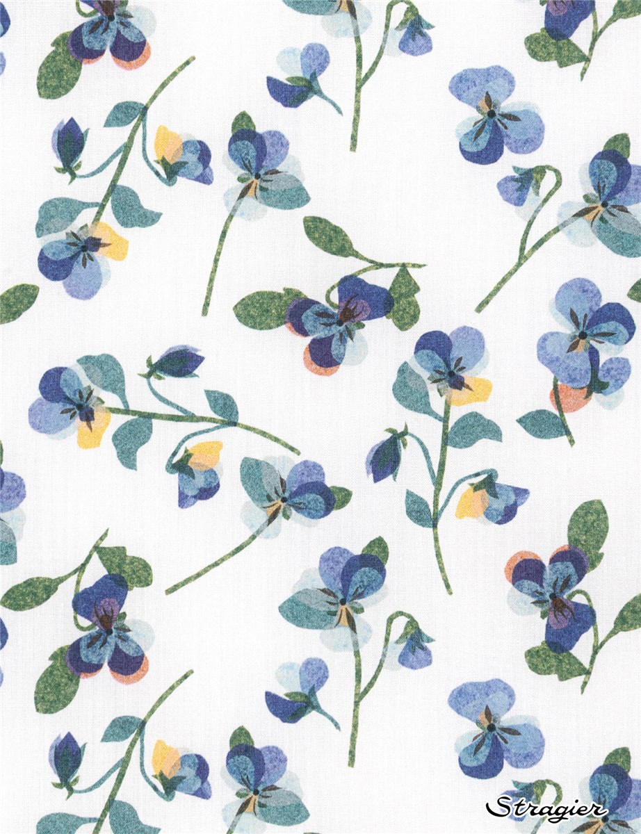 Liberty Tana Lawn - Pansy Scatter - Bleu camaïeu