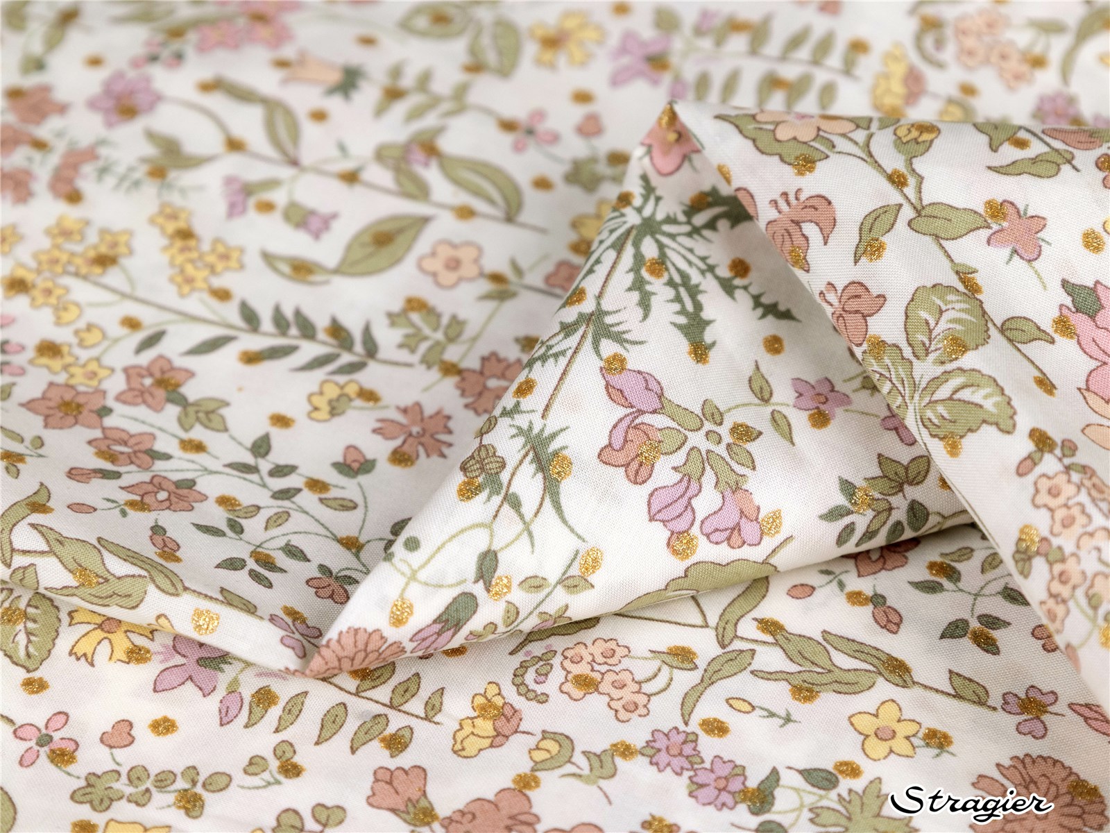 Liberty Tana Lawn - Cotton Field Flowers - Rosée plumetis Or
