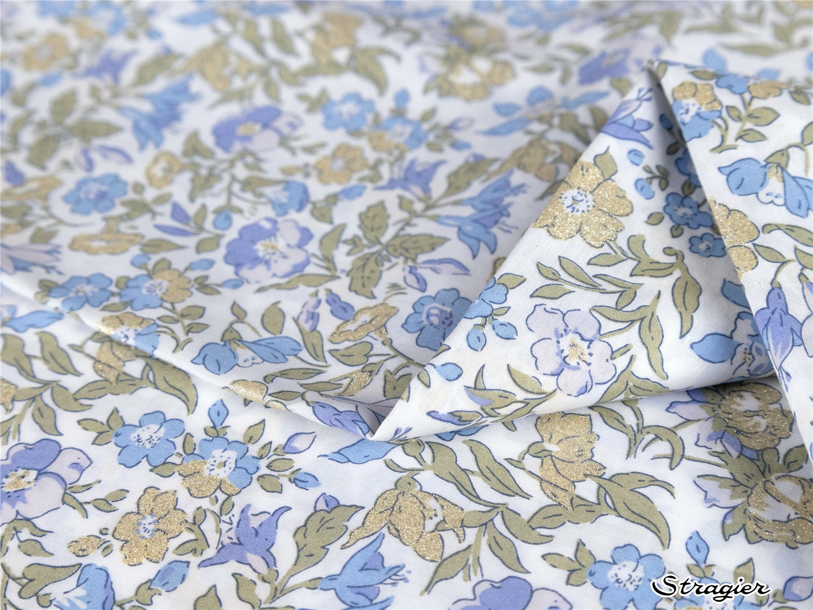 Liberty Tana Lawn - Mamie - Bleu doux–Or clair irisé