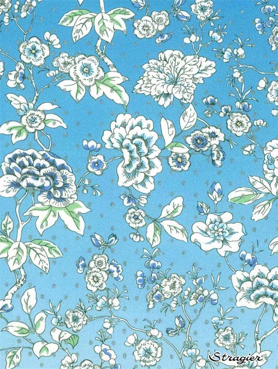 Liberty Tana Lawn - Ceremony Blooms - Azur plumetis Argent 