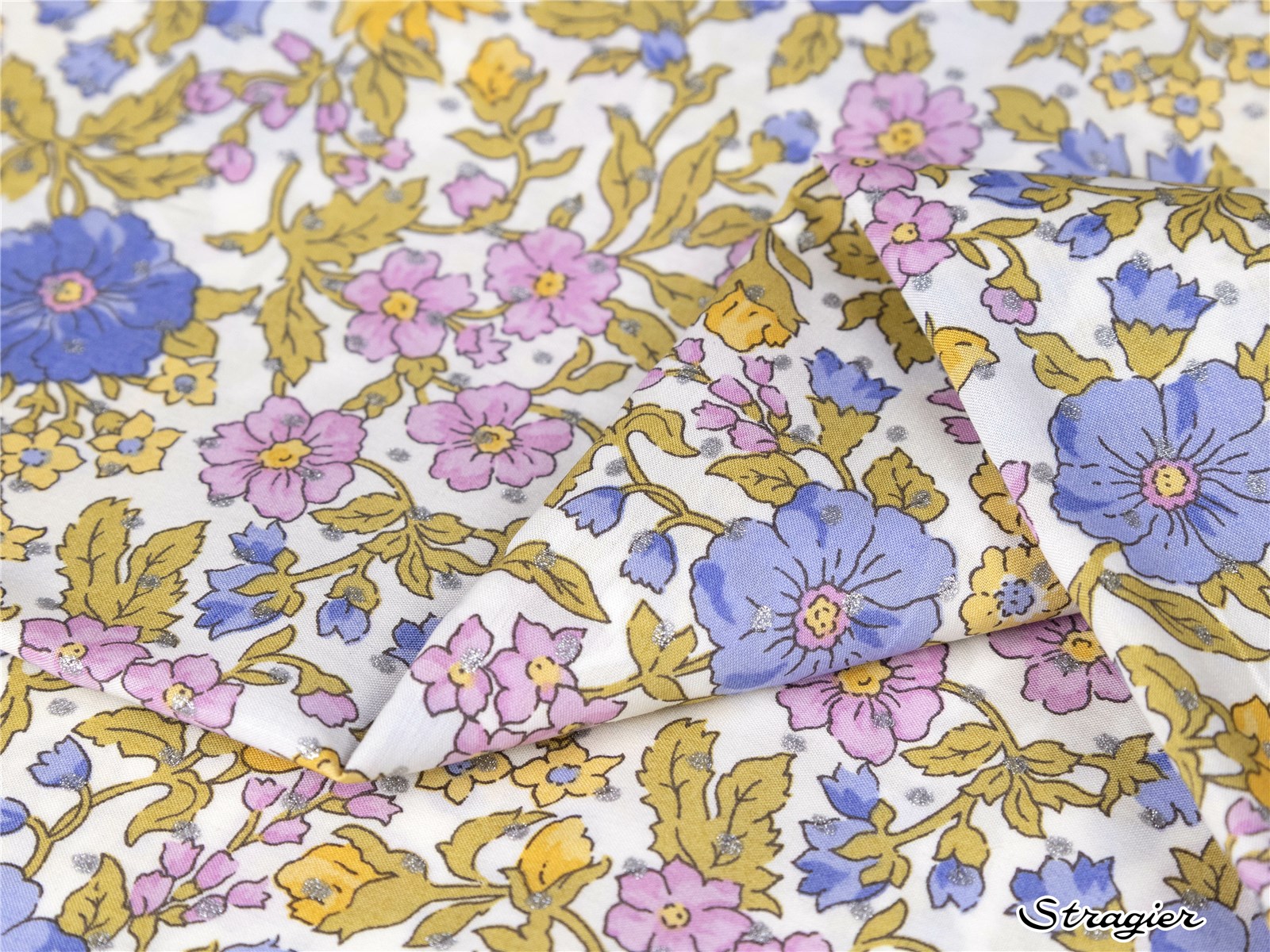Liberty Tana Lawn - Larissa Rose - Bleu Iris-Plumetis Argent