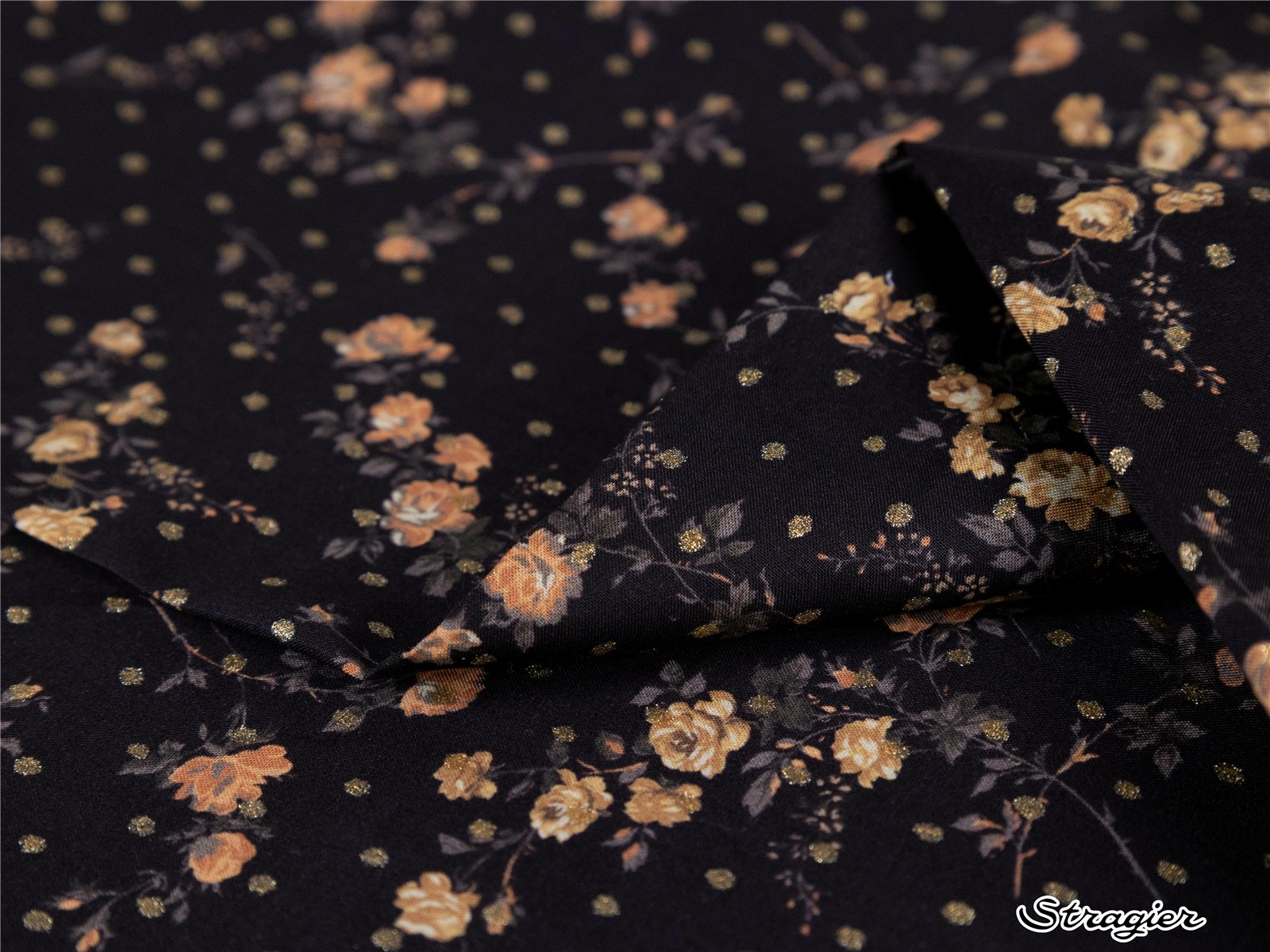 Liberty Tana Lawn - Elizabeth - Corail-Noir-Plumetis Or 