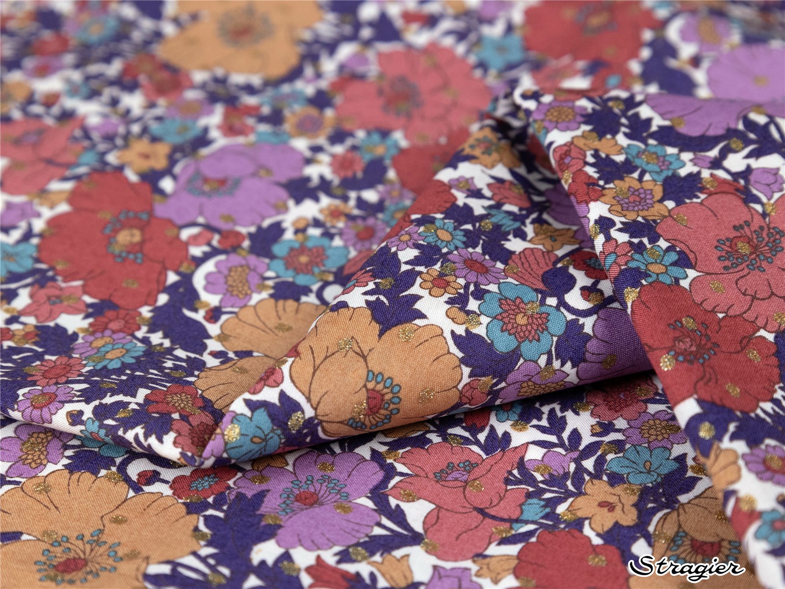 Liberty Tana Lawn - Meadow Song - Camel-Terracotta-Plumetis Or