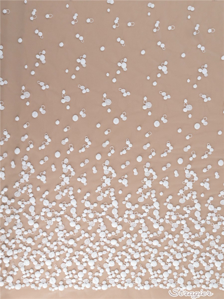 Broderie au fil de Coton sur tulle invisible - Pétillance - Ivoire clair Stragier - 145 cm