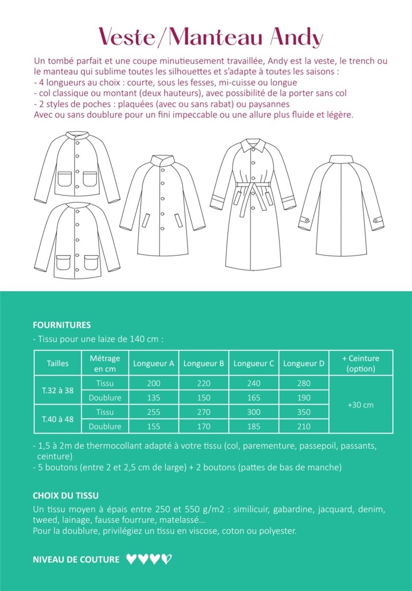 Patron Mon Idylle - Veste - Manteau Andy -  - EU 32-48 