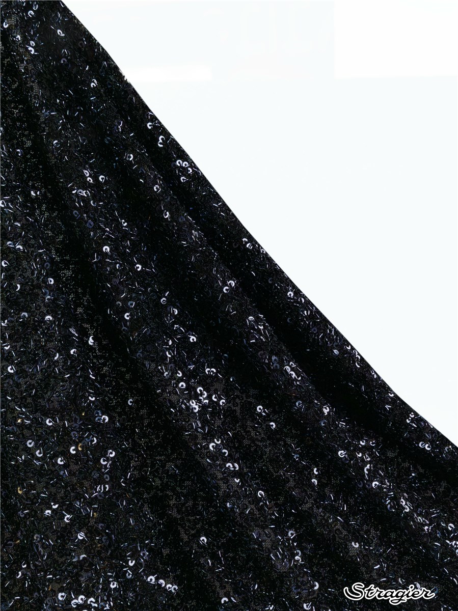 Tissus Paillettes et perles brodées - uni - Marine 