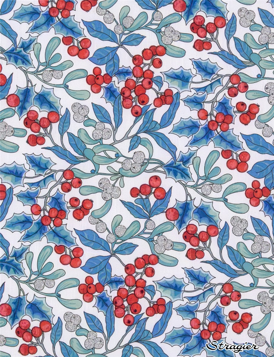 Liberty Tana Lawn - Yulletide Berry - Bleu-argent irisé 
