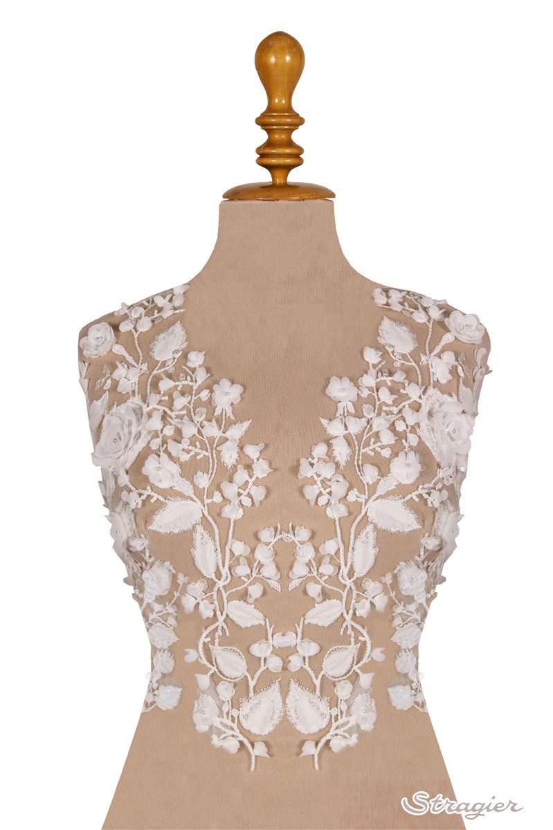 Panneau Broderie pour corsage - 3D - Calliope - Ivoire clair Stragier 