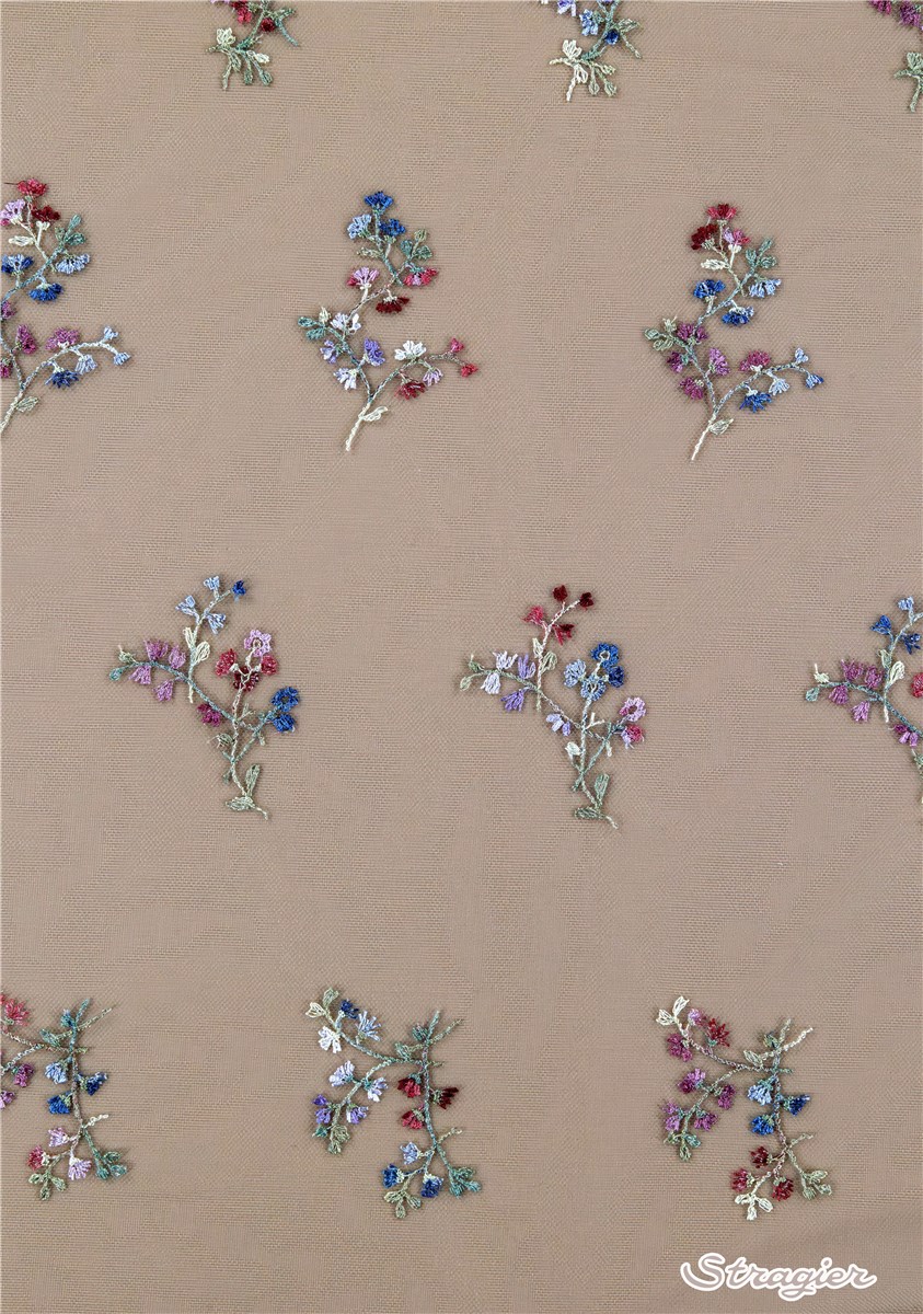 Echantillon 15x20 cm - Broderie fine sur tulle invisible - Gaspardine - Azur-Lilas 