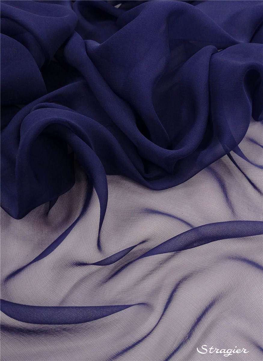 Silk Chiffon - Plain - Navy